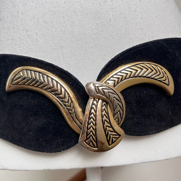 Vintage 80s Jeweled Statement Belt Black Suede Wide Waist Belt Vintage 80s Statement Belt Black Suede Leather Gold Ornate  main image 3